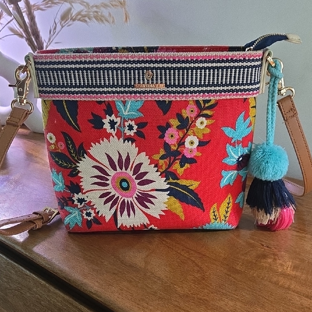 Spartina 449 Red Floral Crossbody Bag with  tassel